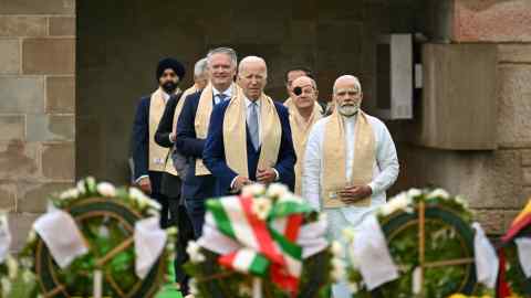 Joe Biden and Narendra Modi and other G20 leaders in New Delhi on Sunday